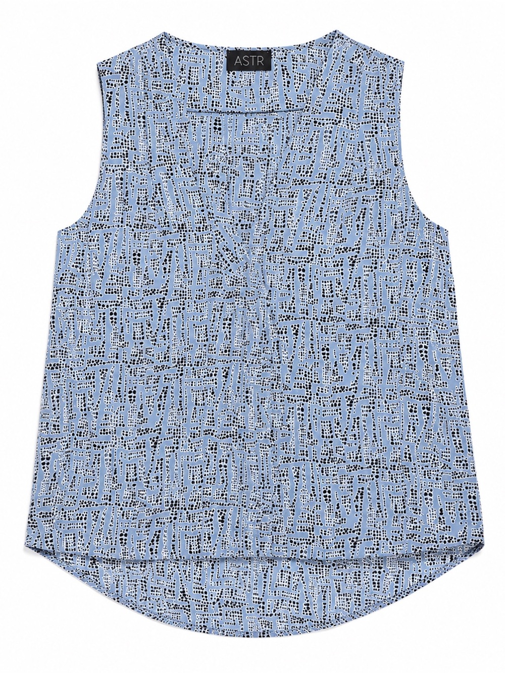 ASTR Sleeveless Printed Draped Tank Top Blue/Black | Size M